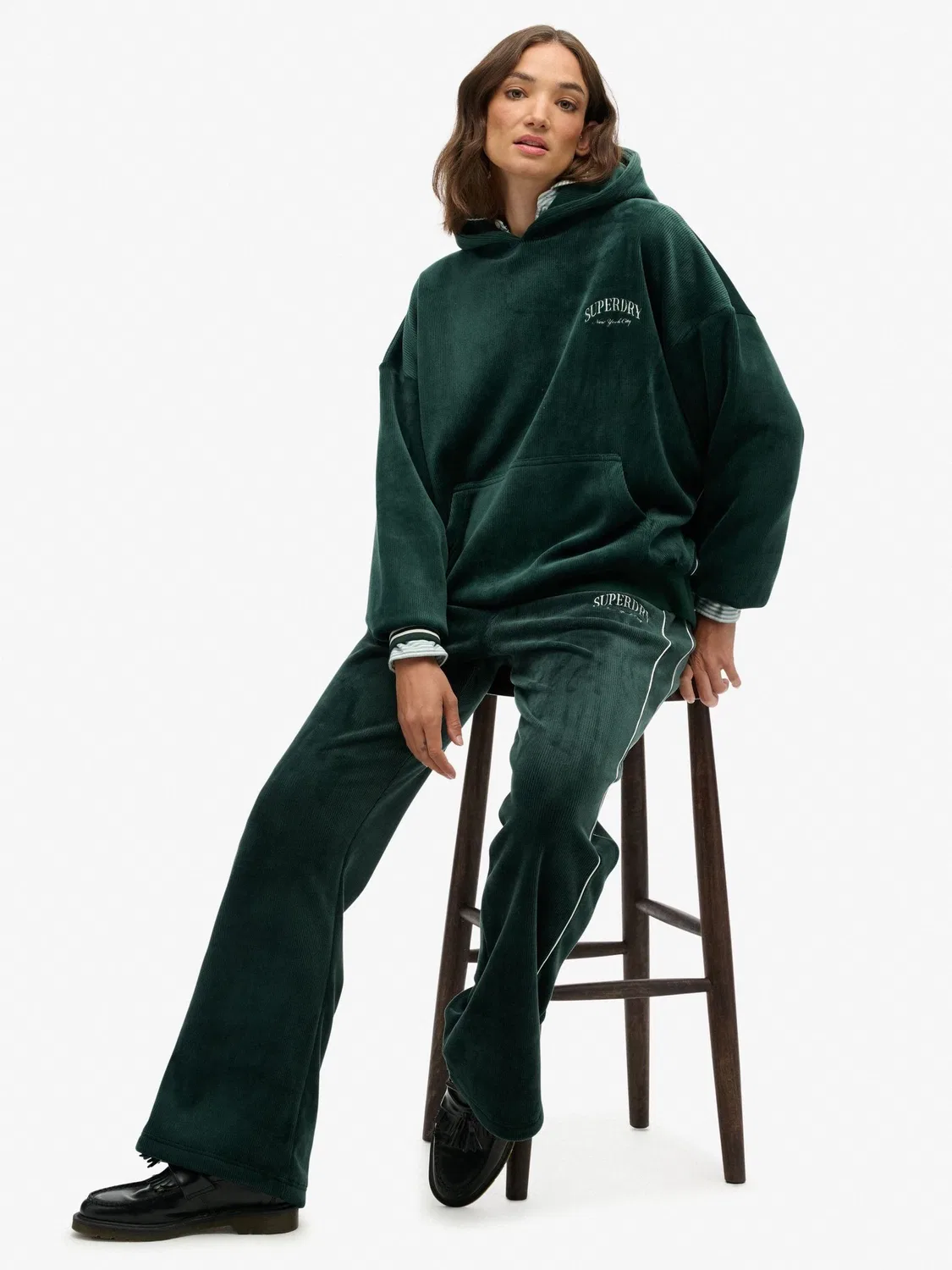 Джоггеры прямого кроя, велюровые, Country Club Superdry, зеленый