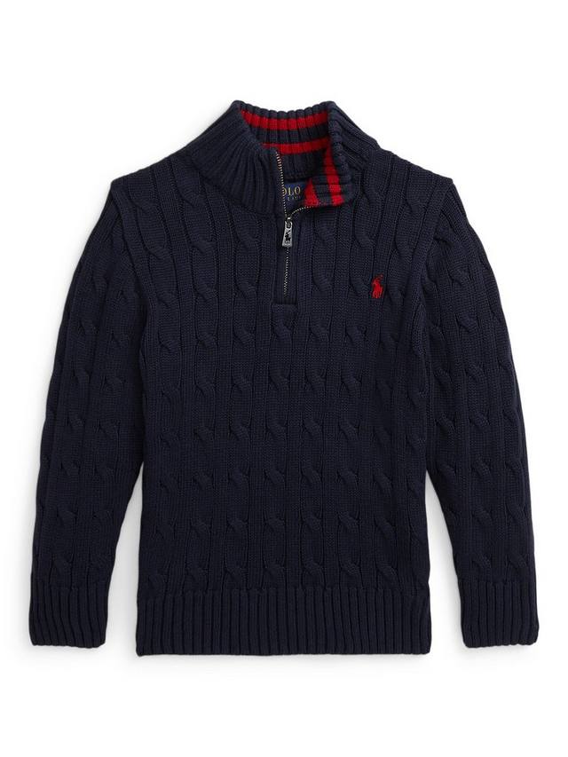 Детский хлопковый джемпер с косичкой и молнией до середины Ralph Lauren, Navy — фото 4