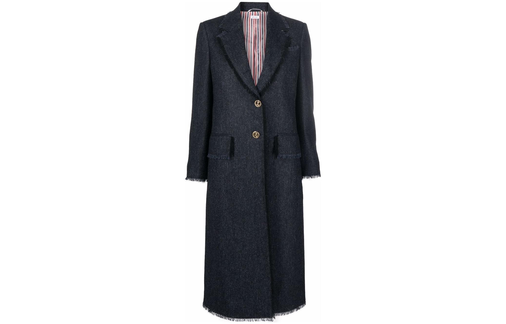

THOM BROWNE Твидовое однобортное пальто, Black