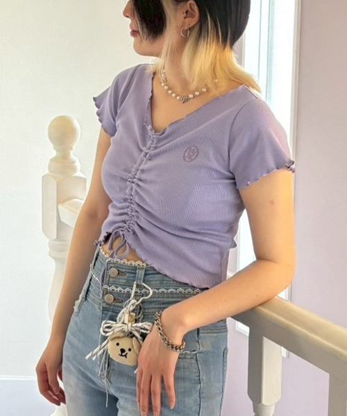 

Футболка с коротким рукавом, сборками, из махровой ткани Mi-je, лавандовый