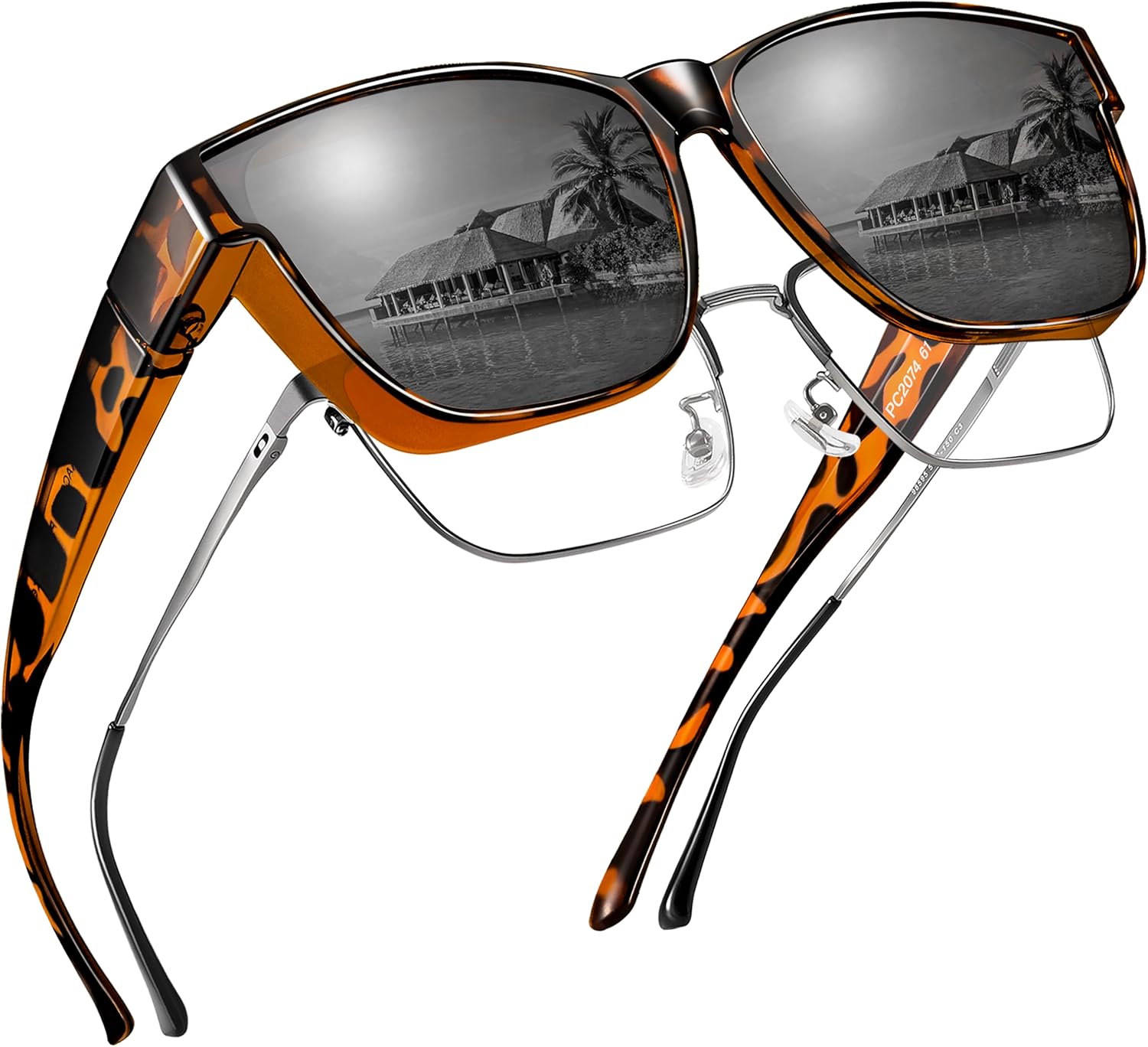 

Поляризованные солнцезащитные очки, надеваемые поверх обычных очков, для женщин и мужчин, большие квадратные летние очки с защитой от УФ-излучения UV400 Peekaco, A10 Tortoise Frame/Grey Lens