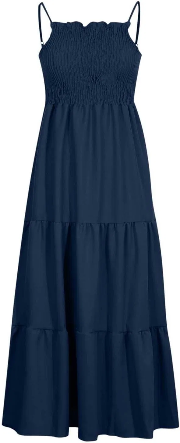 Платье макси с квадратным вырезом, рюшами, бренд Generic, цвет 1f-navy — фото 3