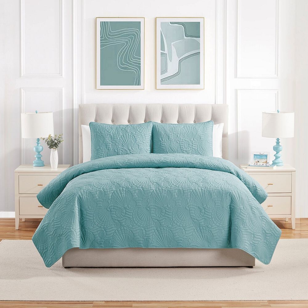 

VCNY Home Ocean Комплект одеял Pinsonic Coastal из 3 предметов с однотонными ракушками, цвет Seafoam