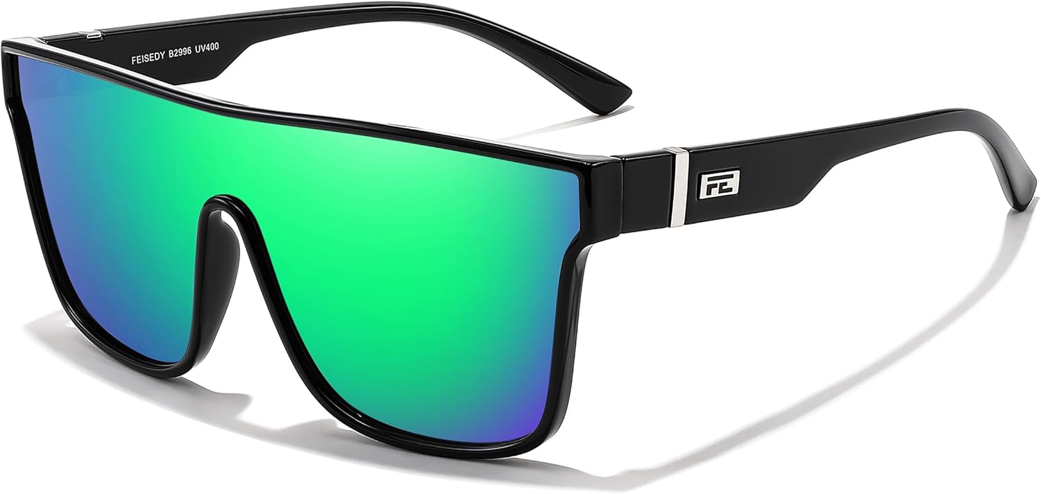 

Солнцезащитные очки FEISEDY для женщин и мужчин, модные зеркальные линзы, солнцезащитные очки для вождения и пляжа с защитой от УФ-излучения UV400, модель B2996, Black Frame & Green Mirror Lens