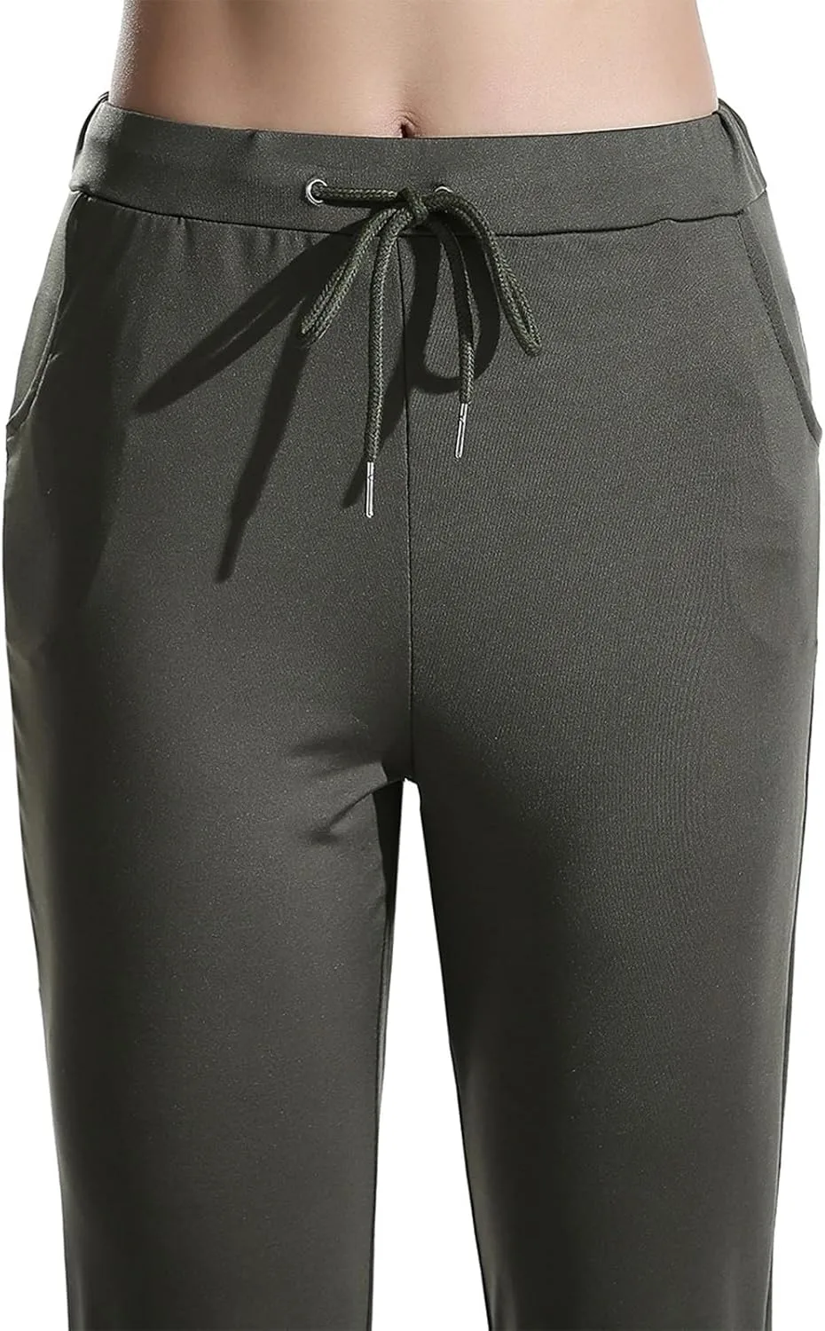 Женские повседневные спортивные брюки с карманами, эластичным поясом на шнуровке, прямыми штанинами, легкие эластичные брюки для отдыха и йоги Generic, зеленый — фото 3