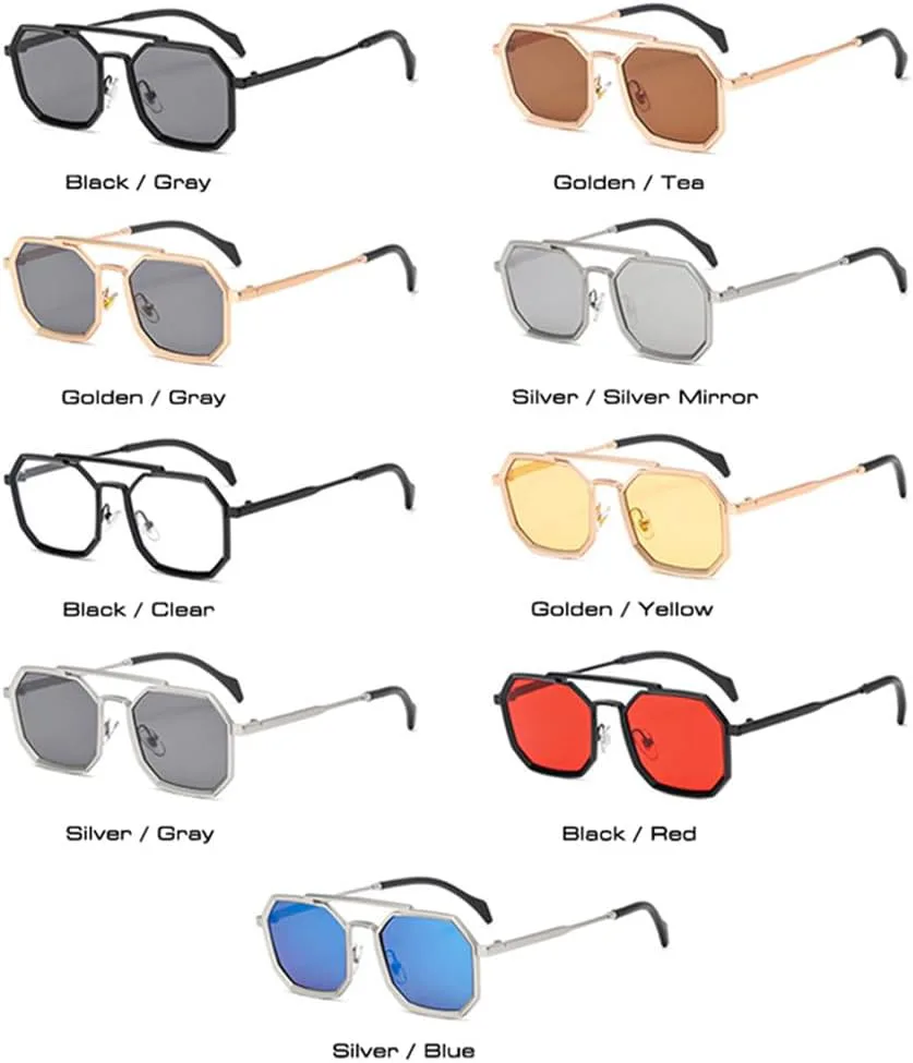 

Солнцезащитные очки UV400 с двойной перемычкой в ​​стиле металлик-панк для женщин и мужчин, для бега и занятий спортом на открытом воздухе UYPTK, Golden Gray