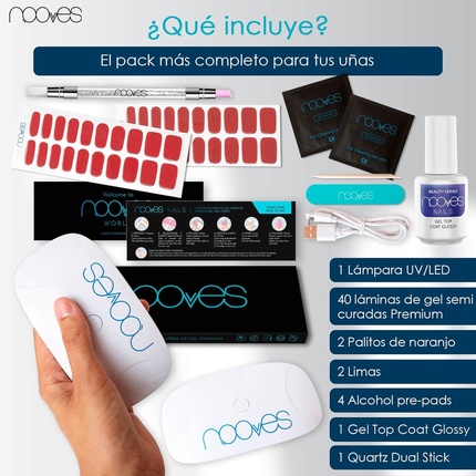 Набор для начинающих NOOVES Beauty Starter Kit Red с 2 гелевыми фольгами для ногтей + УФ/LED-сушилкой для ногтей + верхним глянцевым гелем + кварцевым двойным стиком - Премиум-гелевые ногти для маникюра Гелевые наклейки для ногтей Один размер Кр... — фото 2