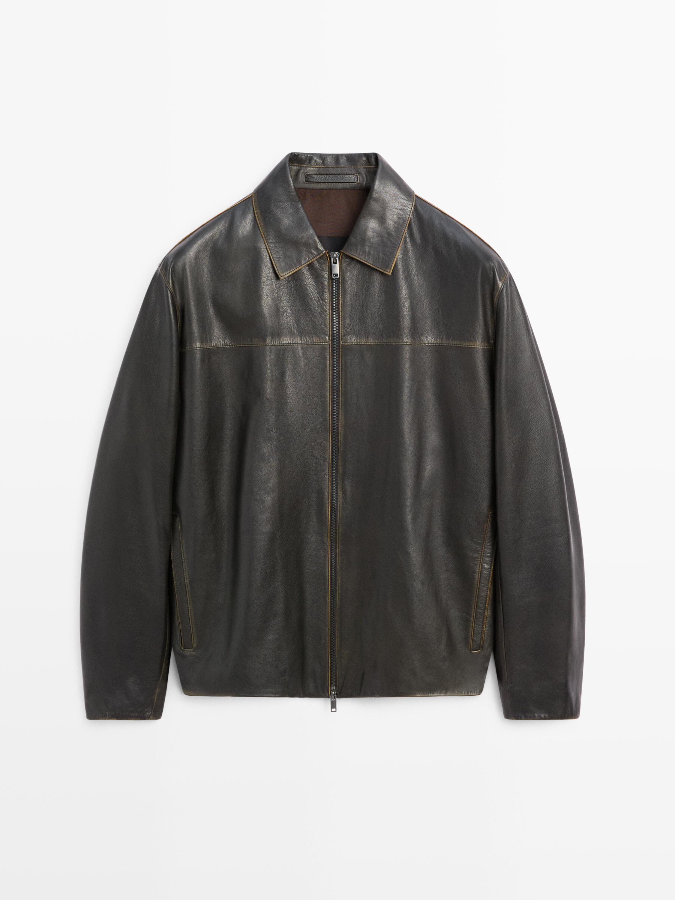 Кожаная куртка с эффектом состаривания Massimo Dutti, brown — фото 2
