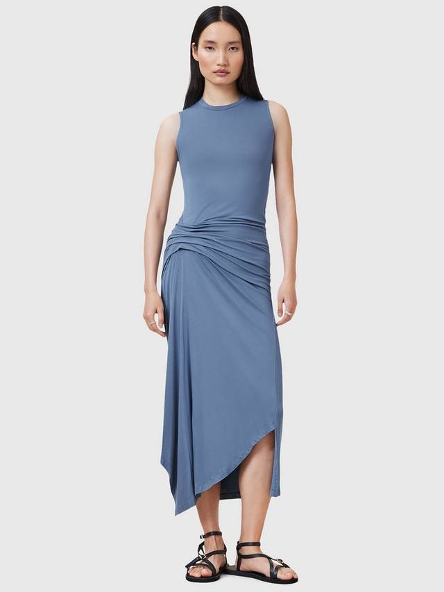 

Миди-платье rivi без рукавов с рюшами AllSaints, цвет Flint Stone Blue