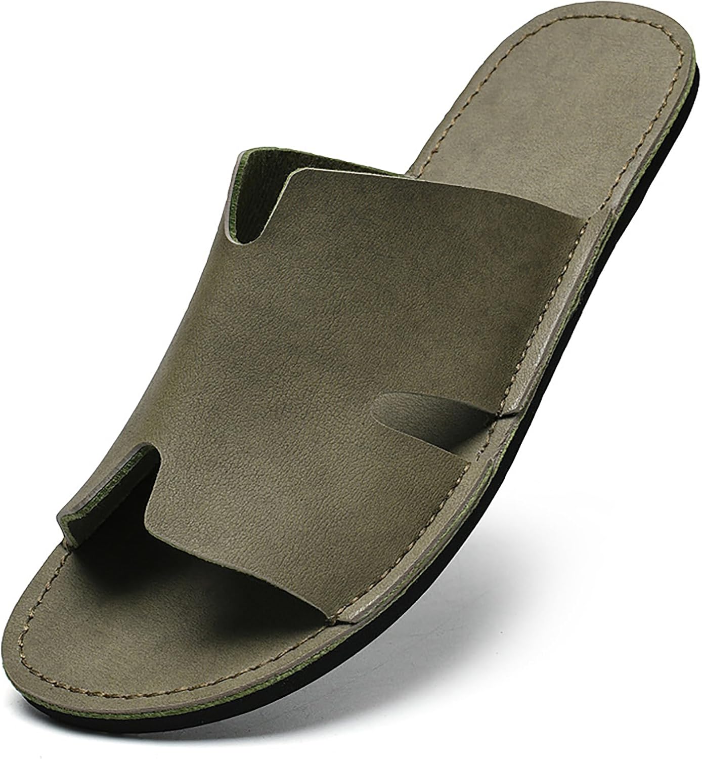 

Мужские сандалии Forevercan из натуральной кожи, с плоской подошвой, модные, с круглым носком, на липучке, с мягкой подошвой, для пляжа, лето, отдых, вечеринки, зеленый