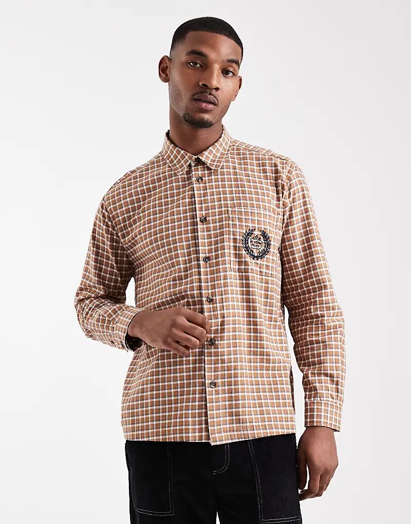 

Свободная клетчатая рубашка ASOS DESIGN с вышивкой на груди коричневого цвета