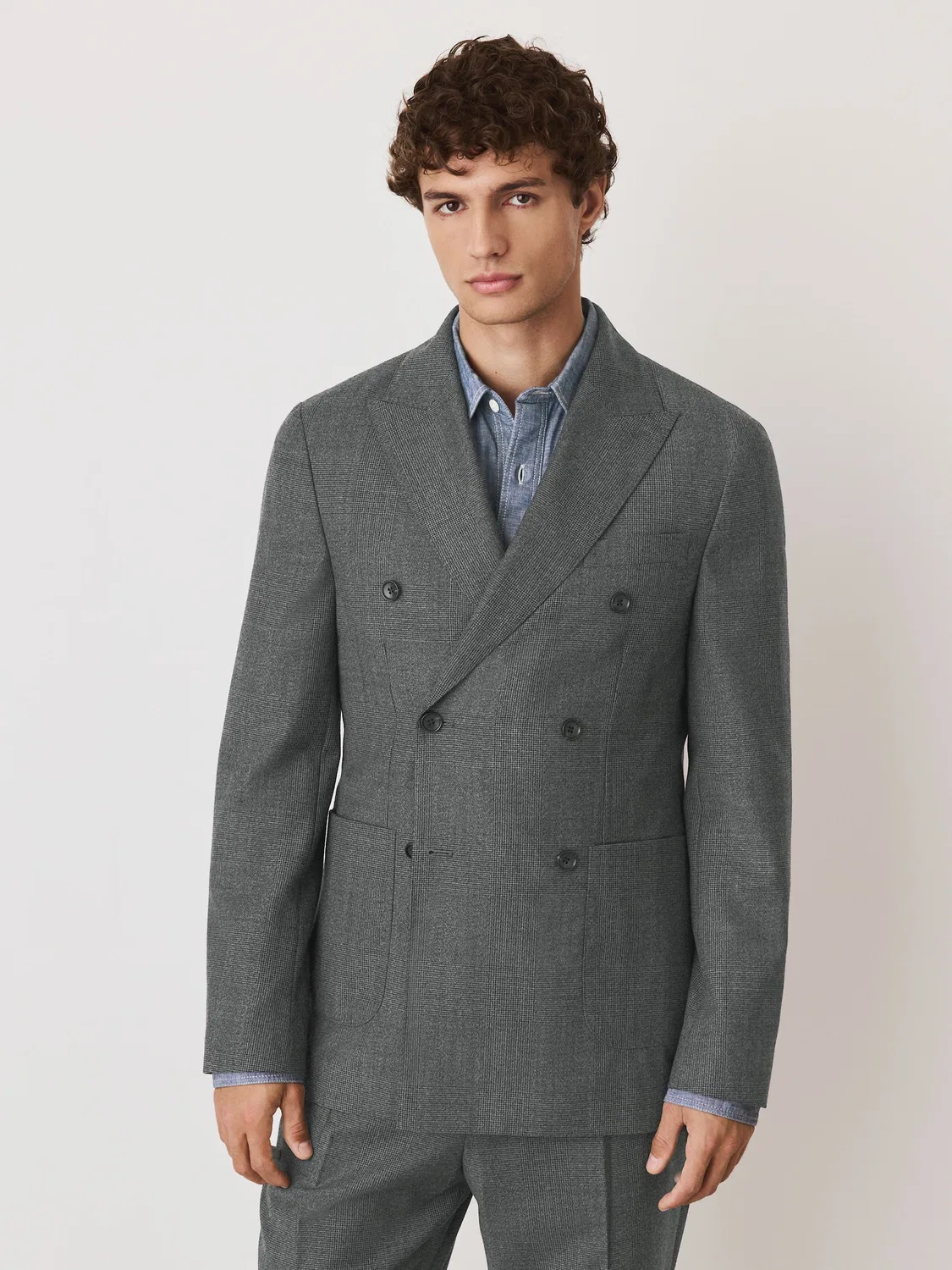 Пиджак двубортный Regular Fit, шерстяная смесь Next, серый