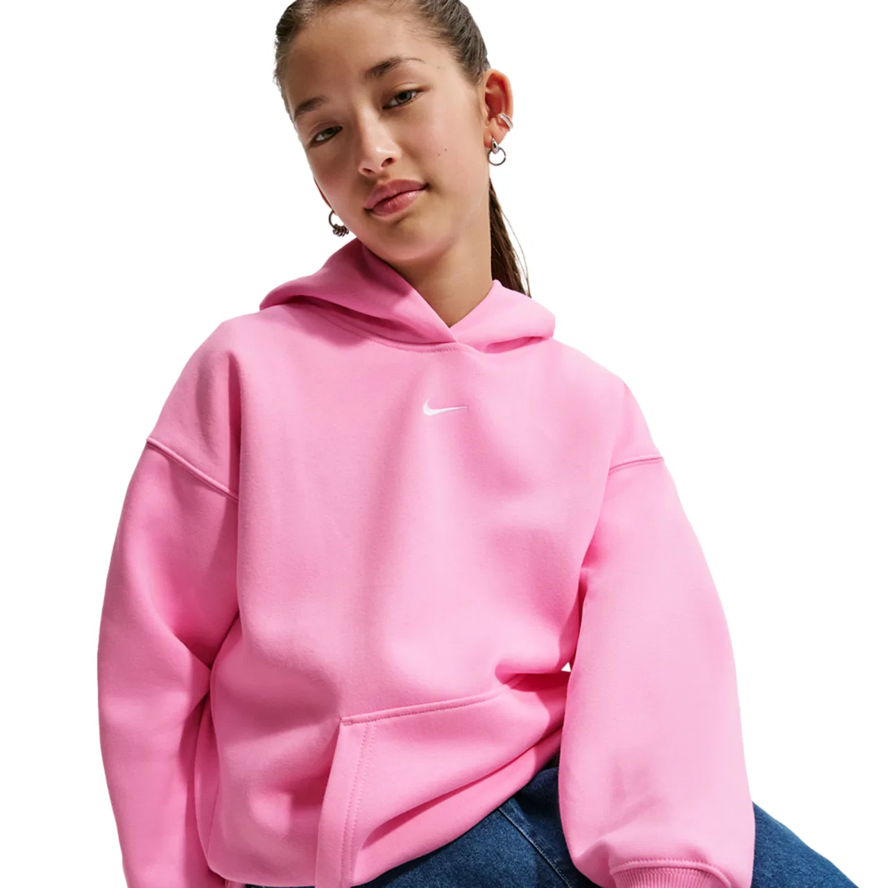 Детский свитшот оверсайз с флисом Nike NSW Studio Fleece OS PO Hoodie, Pink Rise/White