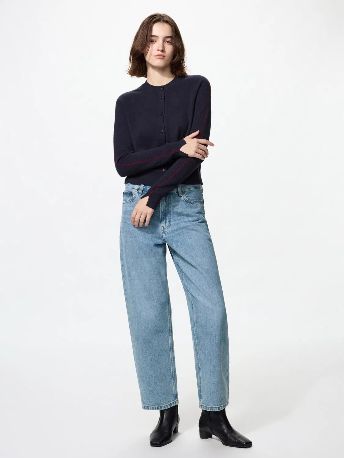 Кардиган Uniqlo, кашемировый, с круглым вырезом, коричневый — фото 2