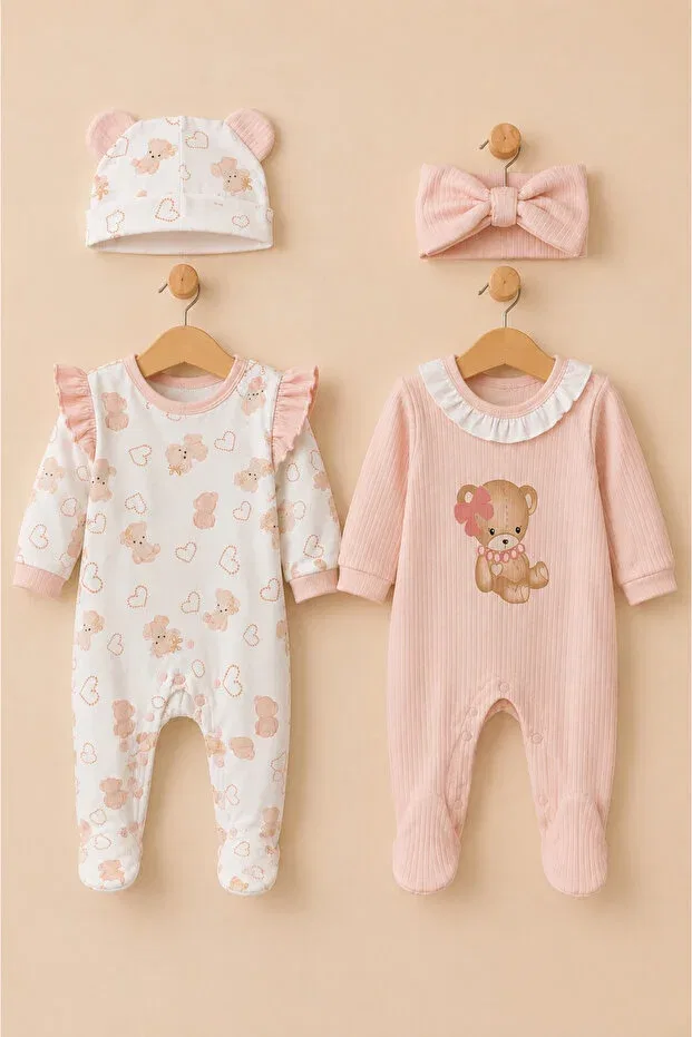 Детский комбинезон для девочек хлопковый с принтом Basics My Babies Label, Light Pink