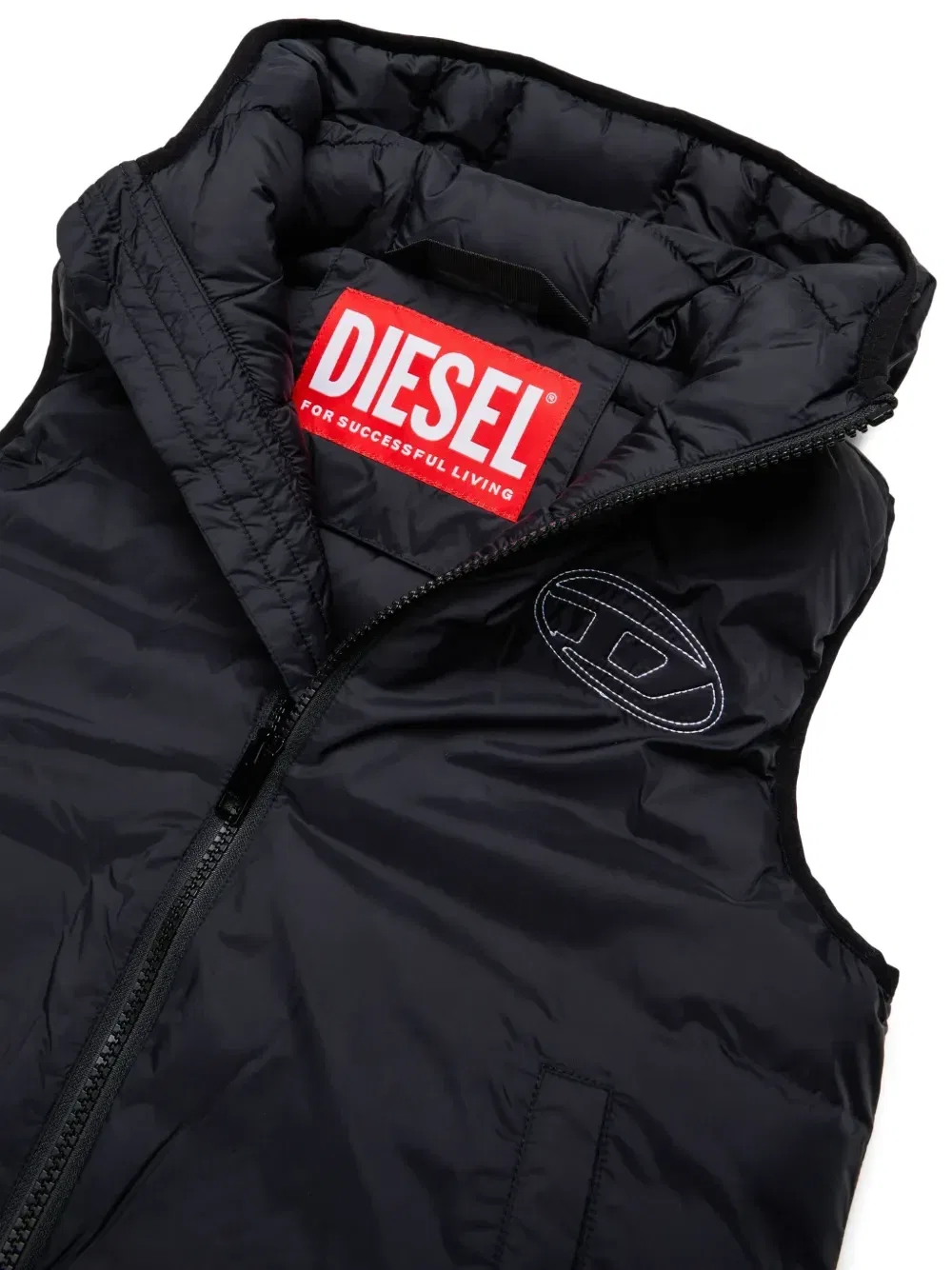 Жилет с капюшоном и вышитым логотипом Diesel Kids, черный — фото 3