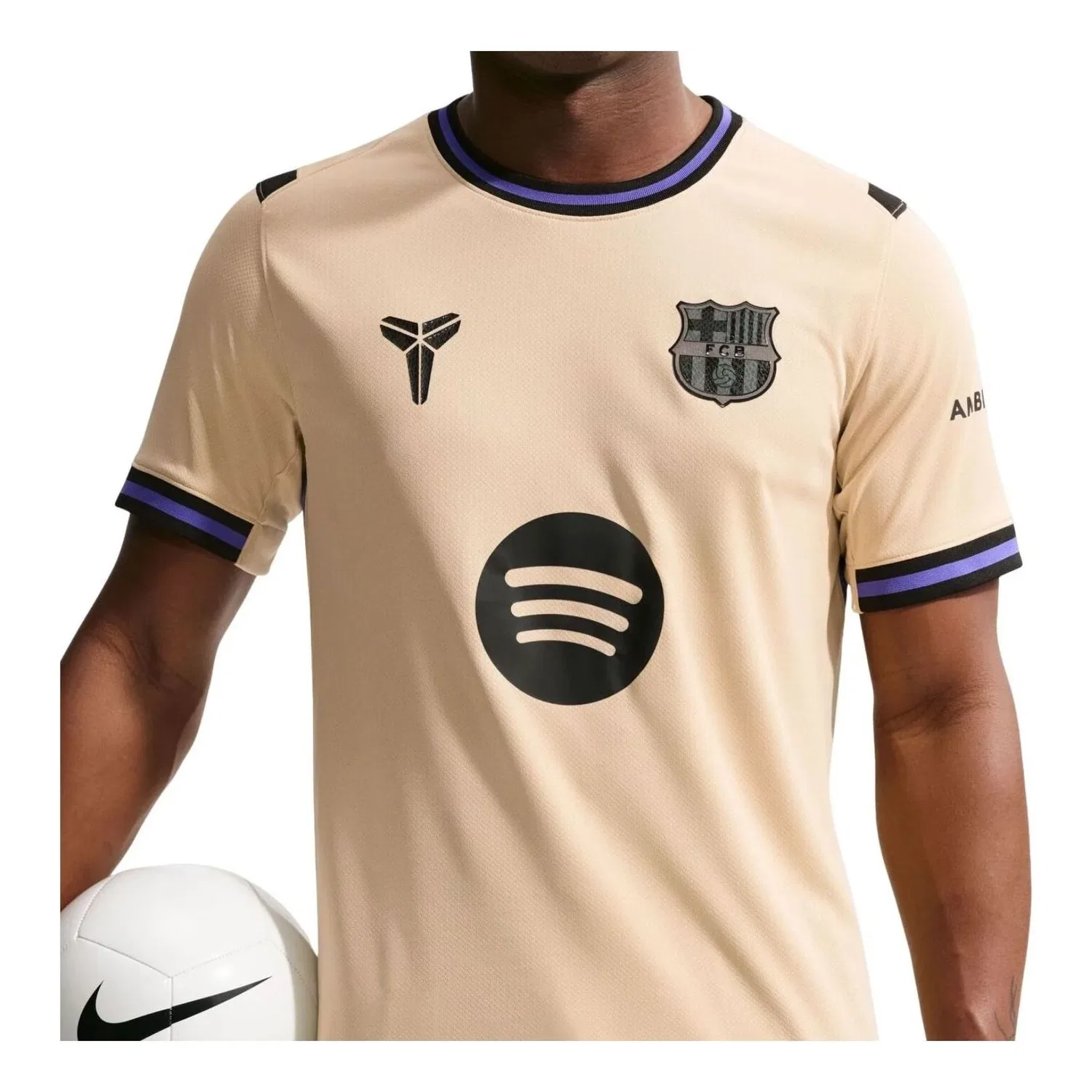 Мужская игровая майка Kobe x F.C. Barcelona 2025/26 Stadium Away Dri-FIT Replica T-Shirt 'Team Gold Per Nike, Team Gold/Persian Violet/Black
