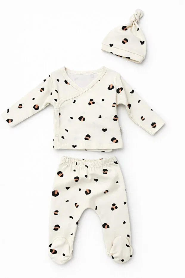Детский комплект для новорожденных с принтом Organic newborn leopard patterned Piqaboo, Beige — фото 3