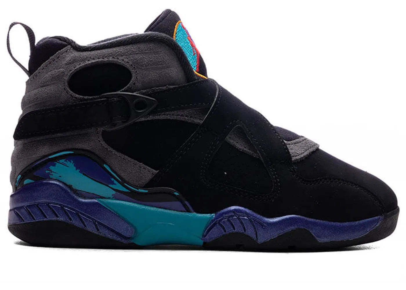 Детские кроссовки Lifestyle с ремешками Jordan 8 Retro Aqua 2025 PS Jordan, Black/True Red-Iron Grey-Bright Concord-Aquatone