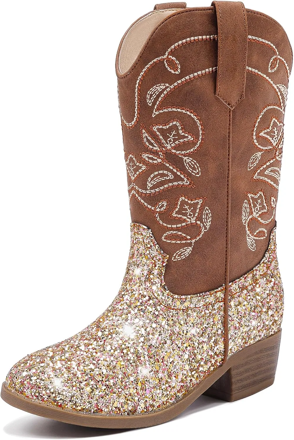 Детские сапоги для девочек с вышивкой Cowgirl Boots LAURMOSA, Brown Sequins