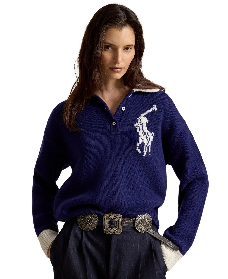 Свитер с воротником-поло Big Pony Rugby Polo Ralph Lauren, Royal Cream
