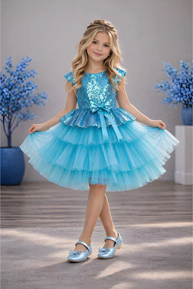 Детское платье для девочек с пайетками Party Rumi Kids, Turquoise — фото 3