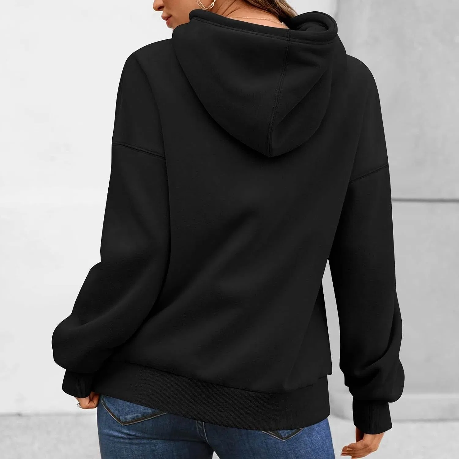 Женское худи оверсайз с длинным рукавом, с карманом, чёрный — фото 2