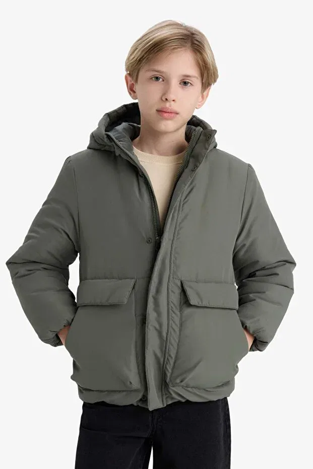 Детское пальто для девочек с капюшоном Defacto, Khaki-Kh450 — фото 3