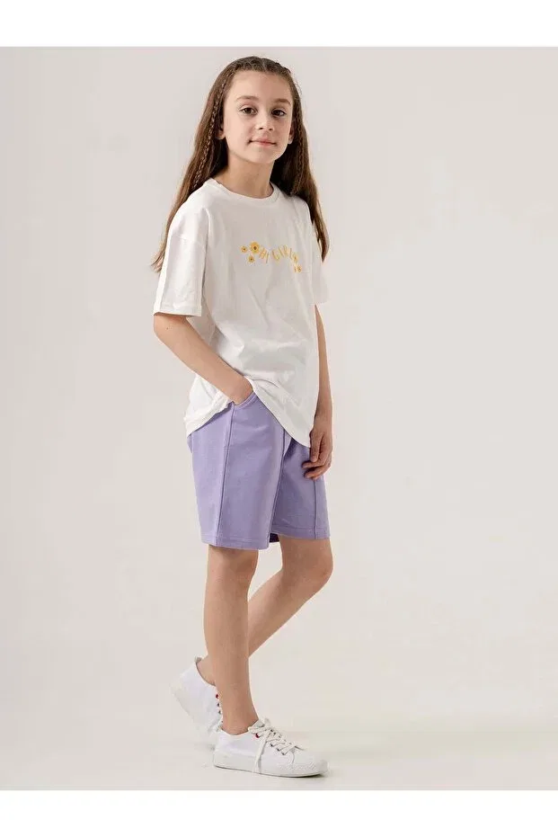 Детский для девочек комплект топ и брюк с принтом Hi Girl Printed Mışıl Kids, Lilac — фото 3