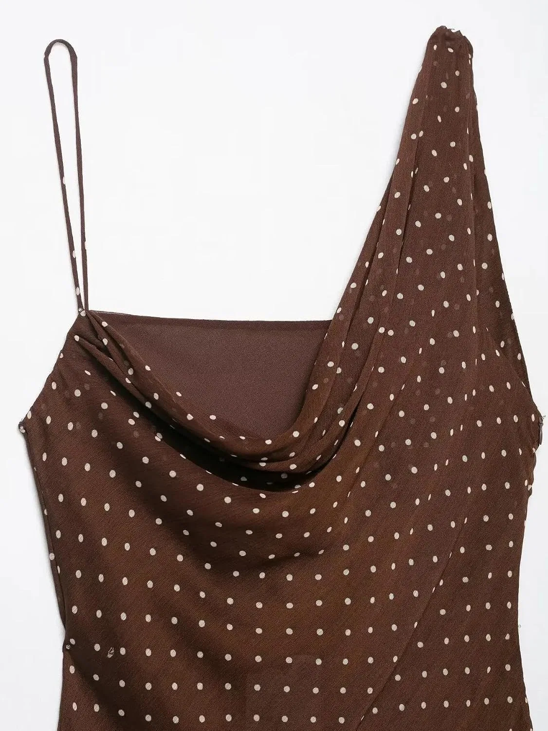 Женское летнее платье с воротником-плиссе в горошек, Asymmetrical Straps, Black — фото 3