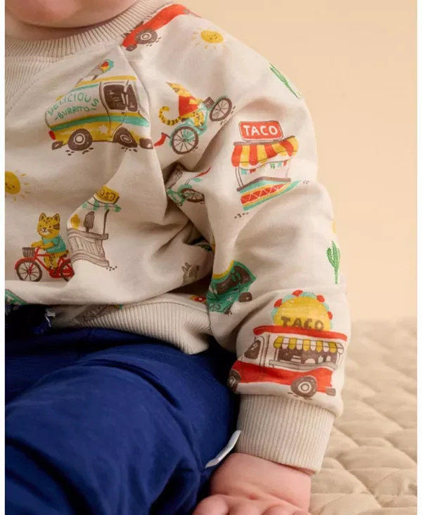 Детский свитер для мальчиков с принтом Siesta Sweater Purebaby, Large Taco Truck Print — фото 2