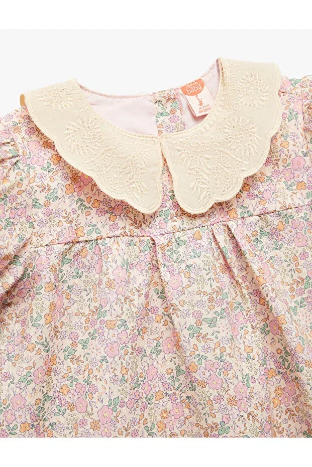 Детское платье для девочек хлопковое A-line с принтом Koton, Pink Patterned — фото 3