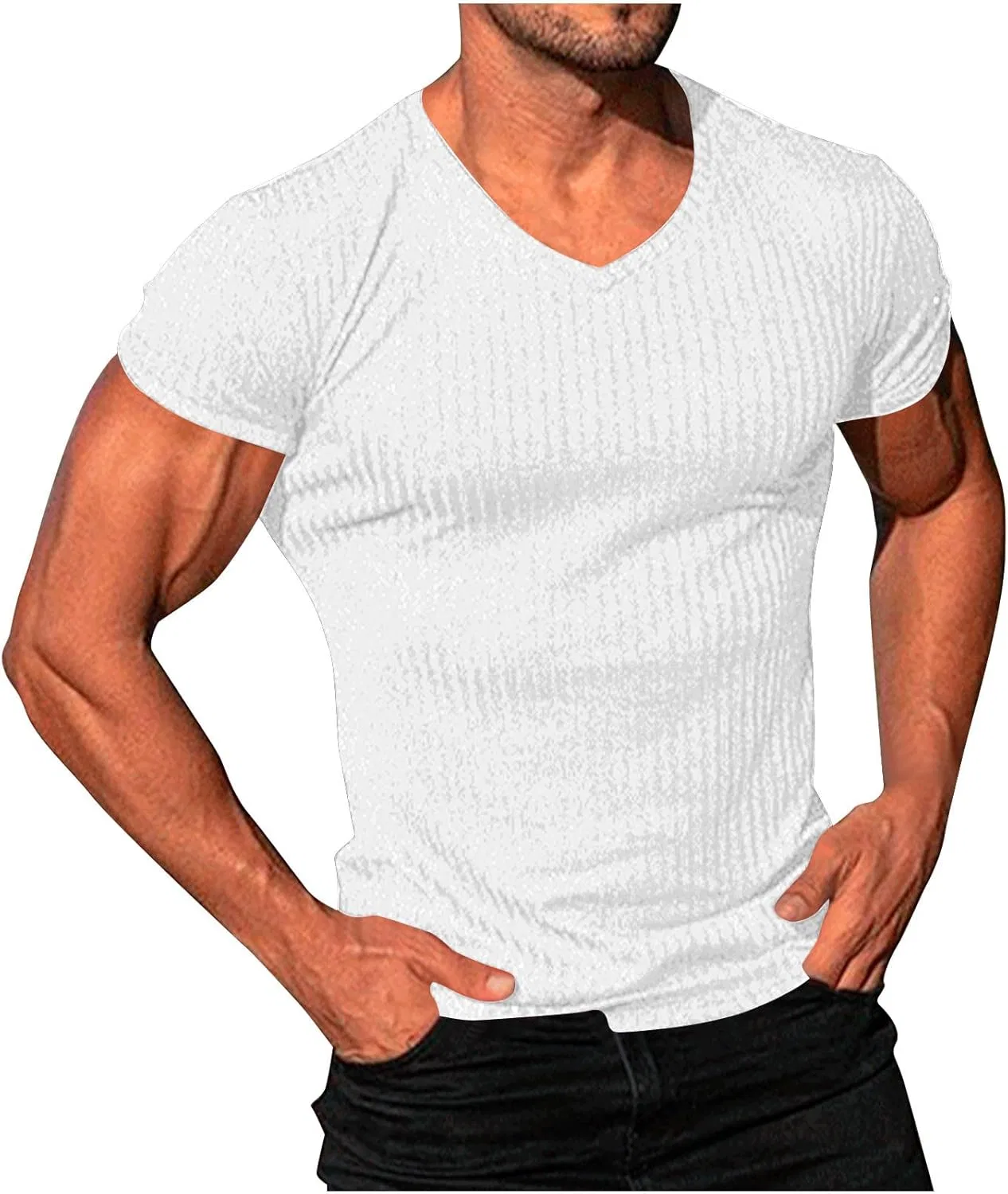 Мужская футболка с V-образным вырезом Slim Fit, White
