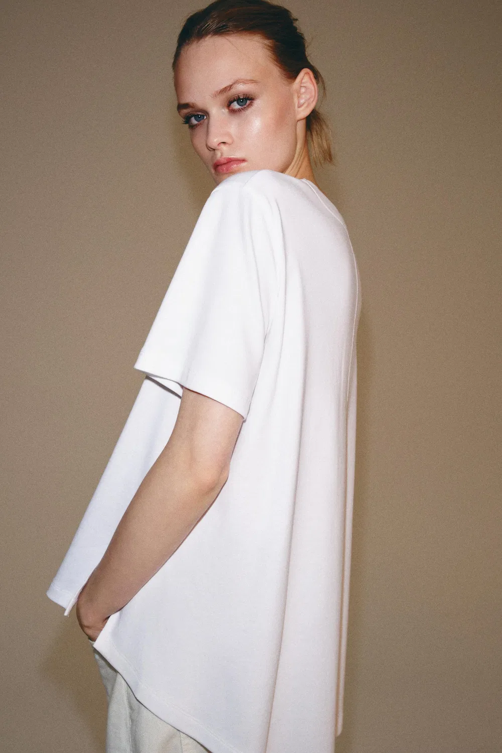 Футболка с карманом из ткани интерлок ZARA, White — фото 3