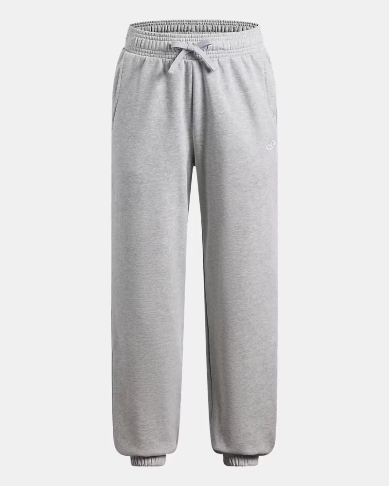 Джоггеры для девочек 66 см утепленные флисовые с начесом UA Rival Fleece UnderArmour, Mod Gray Light Heather/White