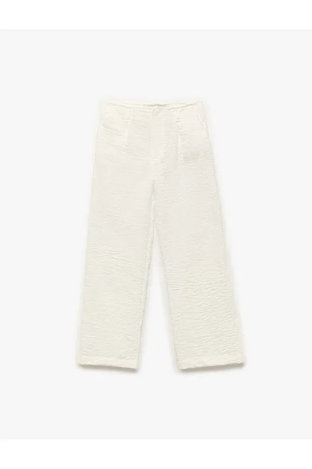 Детские брюки для девочек текстурированные с широкой штаниной Linen look textured wide leg trousers with pockets Koton, White