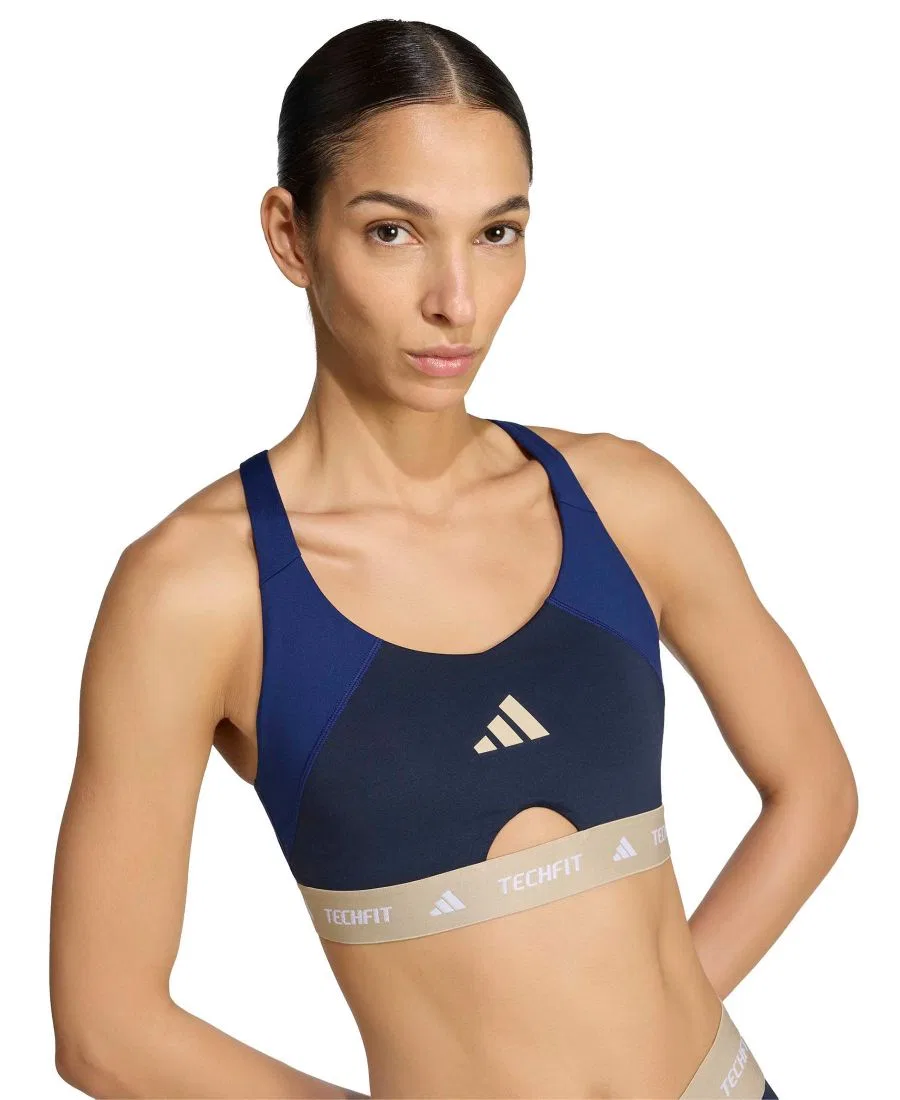 Женский спортивный топ с поддержкой Tech Fit Color Block Medium Support adidas, Dark Blue/Legend Ink — фото 3