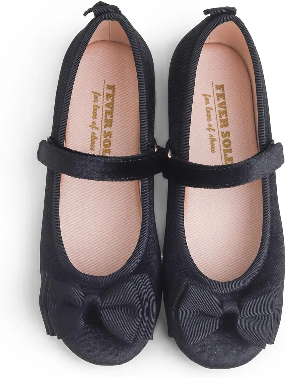 Детские балетки для девочек с бантом FEVERSOLE, Black Velvet Tri-Bow Maryjane — фото 2