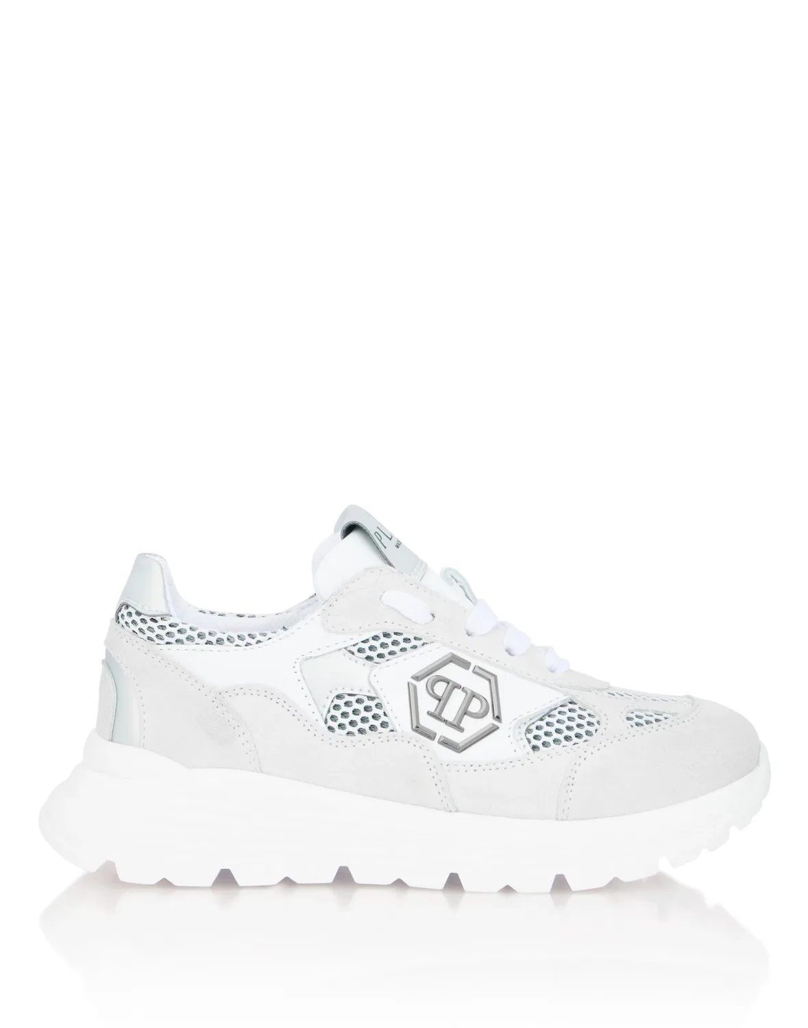 Детские кроссовки низкие с замшевыми вставками Suede Low-Top Sneakers PHILIPP PLEIN, White/Silver — фото 3