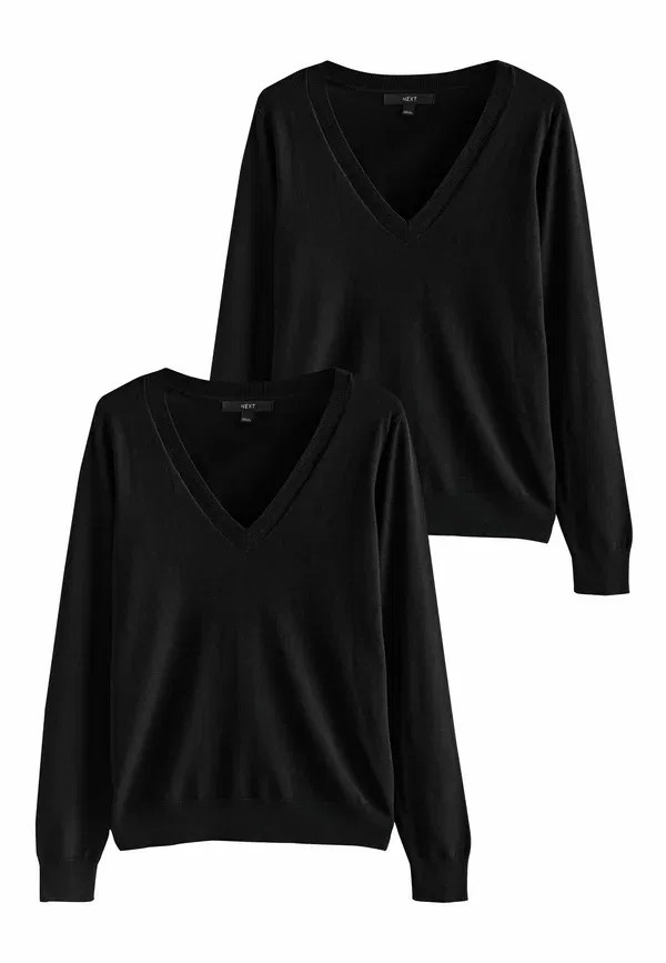 Джемпер из хлопка с вискозой Tall fit - soft touch v-neck 2 pack - jumper Next, черный