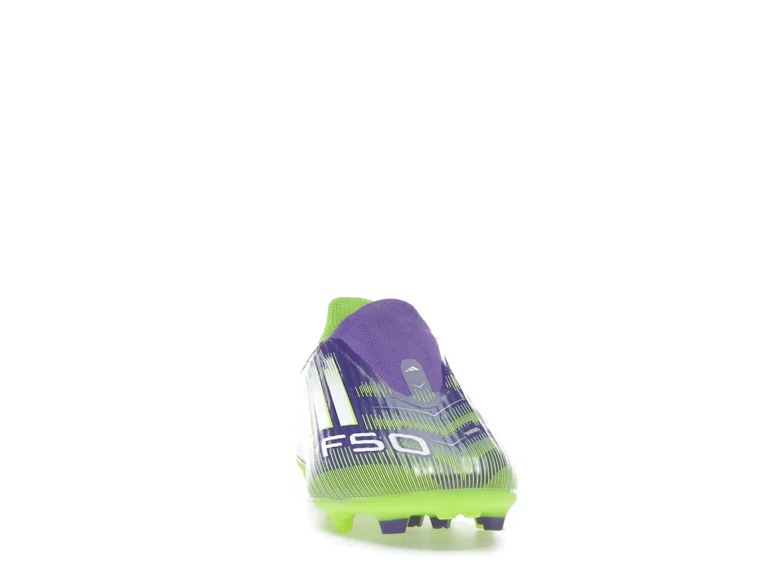 Детские бутсы с шнуровкой без шнурков Adidas F50 League Laceless FG/MG, Purple Rush Cloud White Lucid Lemon — фото 2