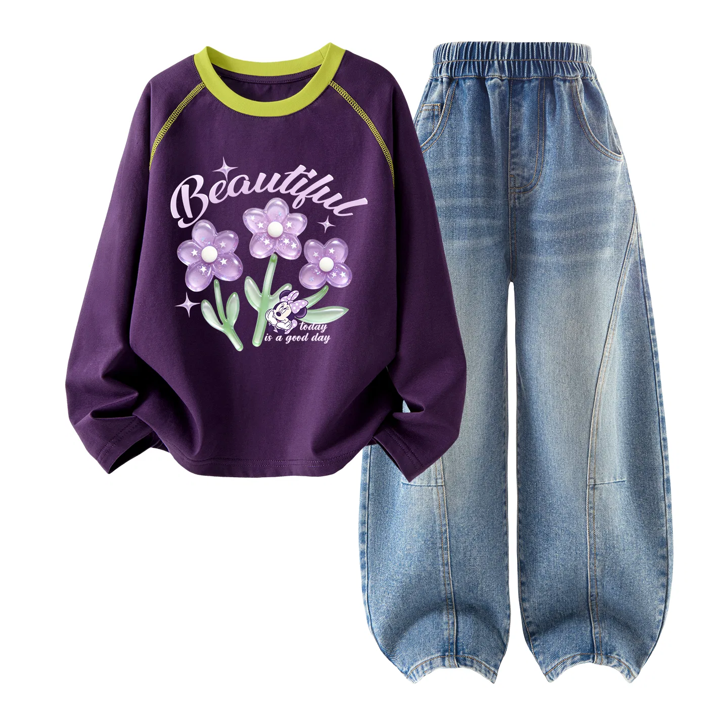 Детский спортивный костюм с принтом Disney, Mulberry Purple+Denim Light Blue