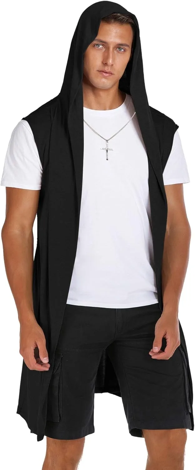 

Мужской безрукавный длинный кардиган с капюшоном и карманами RAGEMALL