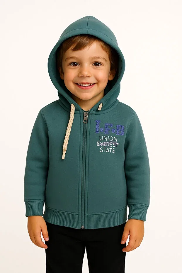 Детский кардиган из футера с капюшоном и вышивкой Sportswear Çeşme Home, Green — фото 3