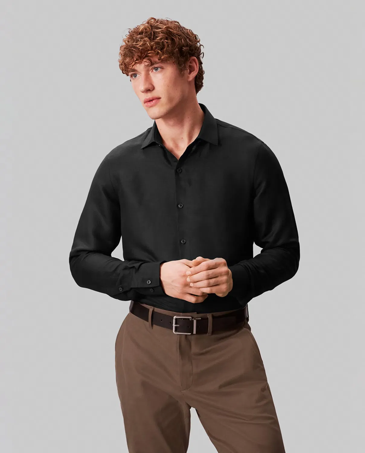 Мужская приталенная рубашка из льна Calvin Klein, Negro
