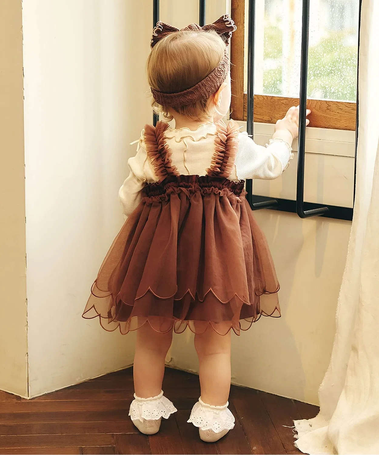 Детский боди-комбинезон с рюшами и лентой Mellow Rib Bodysuit apres les cours, Ivory — фото 3