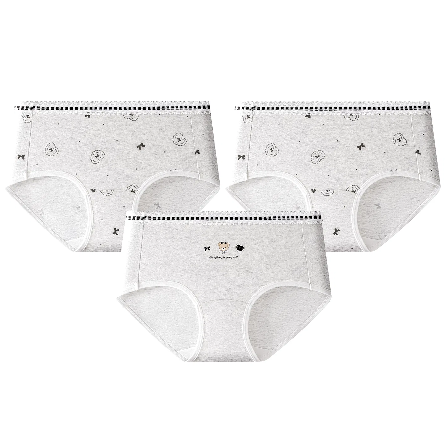 Детские трусы с принтом 3 шт Red bean, Light Gray