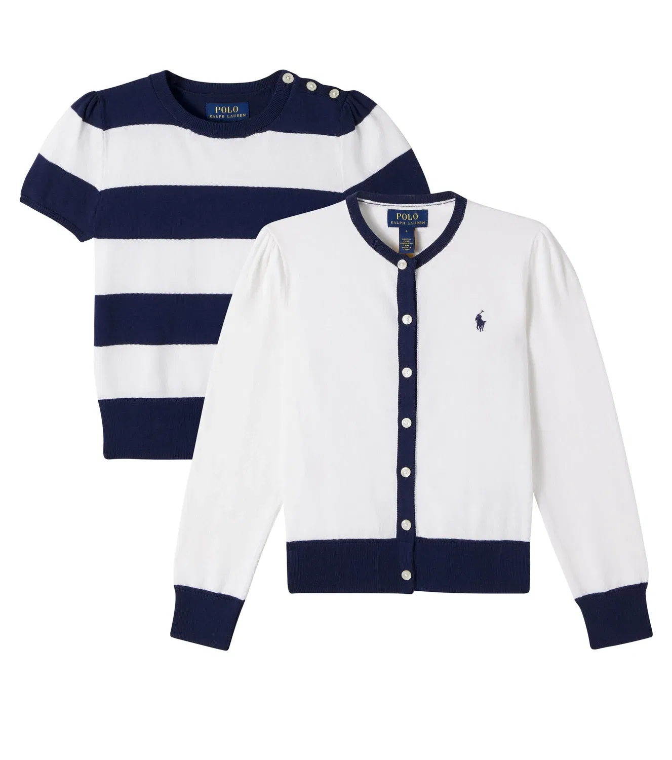 Комплект из хлопкового вязаного топа и кардигана Polo Ralph Lauren Kids, белый
