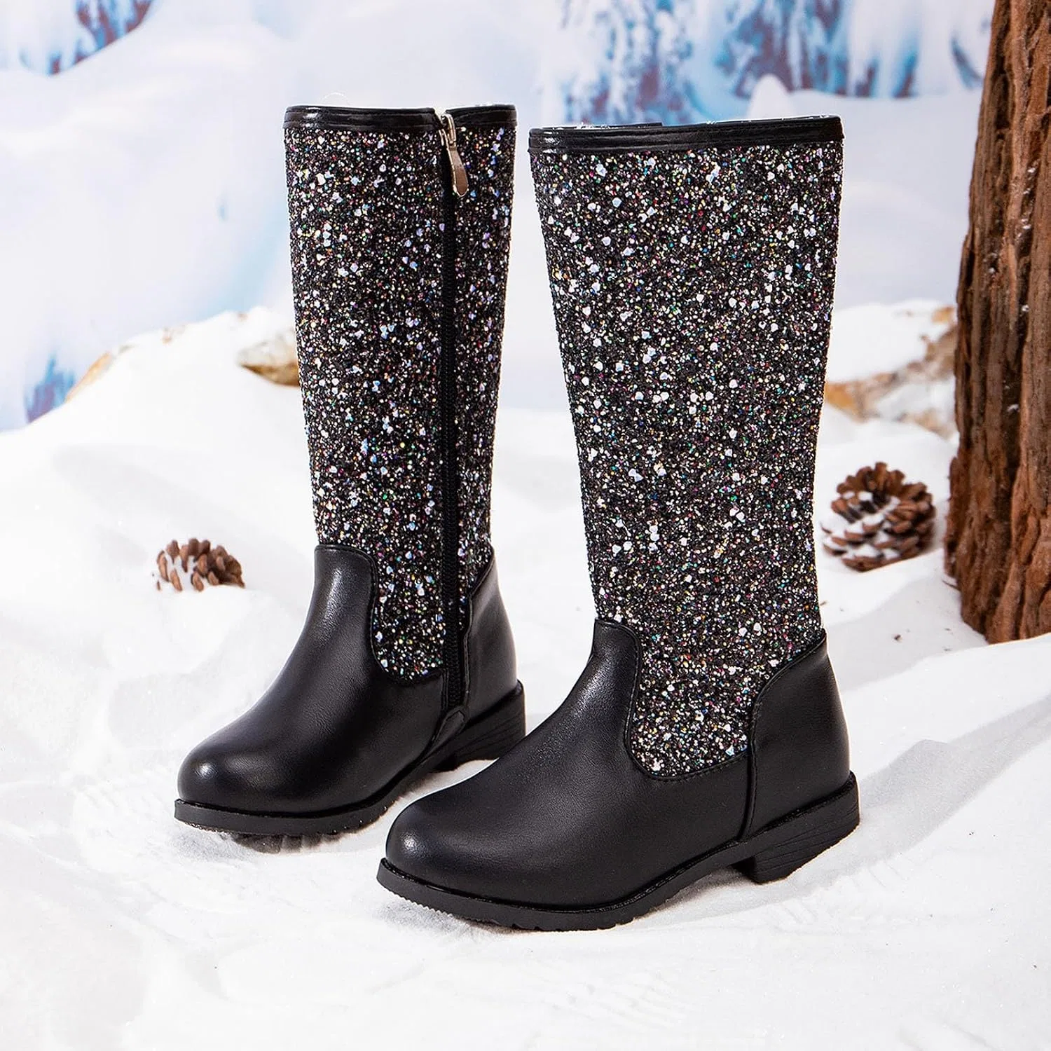 Детские сапоги для девочек с цветочным принтом Cowgirl Western Boots, Black — фото 4