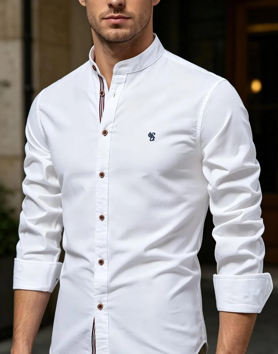 Мужская рубашка с длинным рукавом Mandarin Collar, белый — фото 3